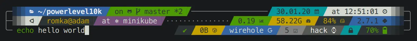 An example of the Powerlevel10k Zsh theme showing Git status in the prompt.