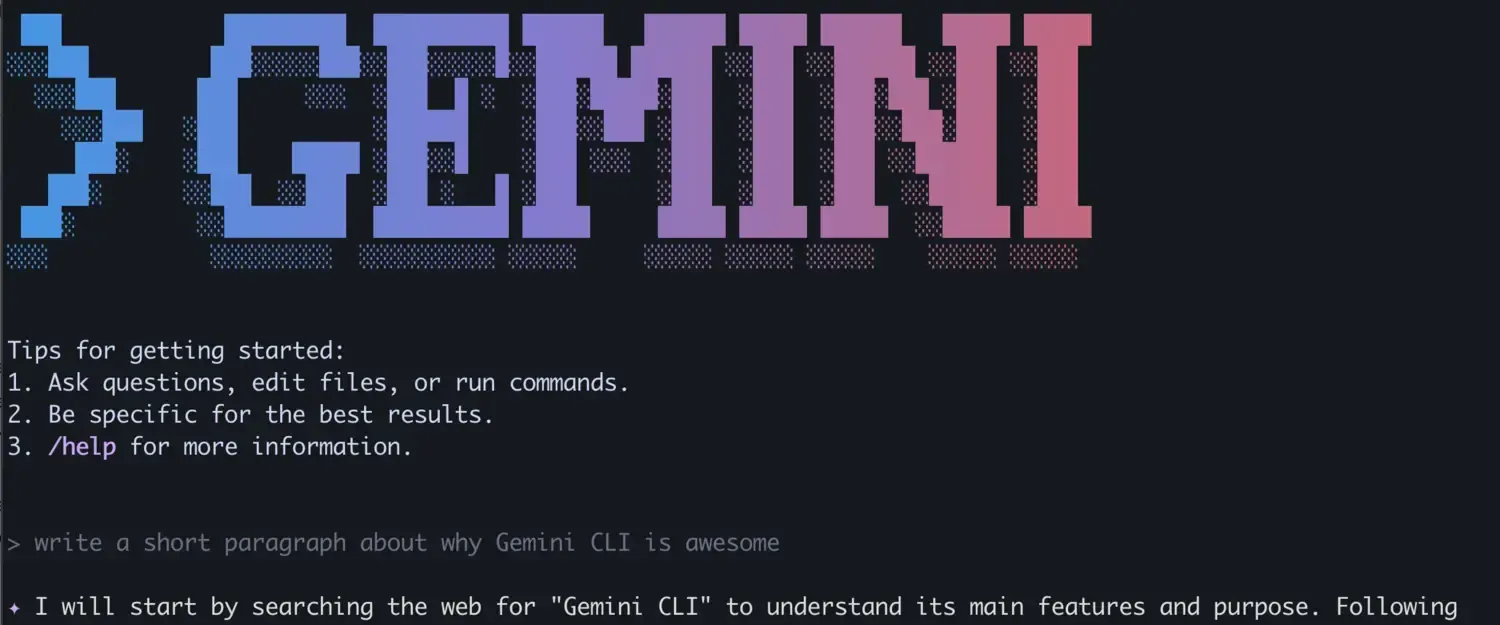 screenshot from Gemini CLI