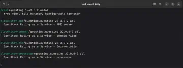 A terminal window showing the output of an apt search command.