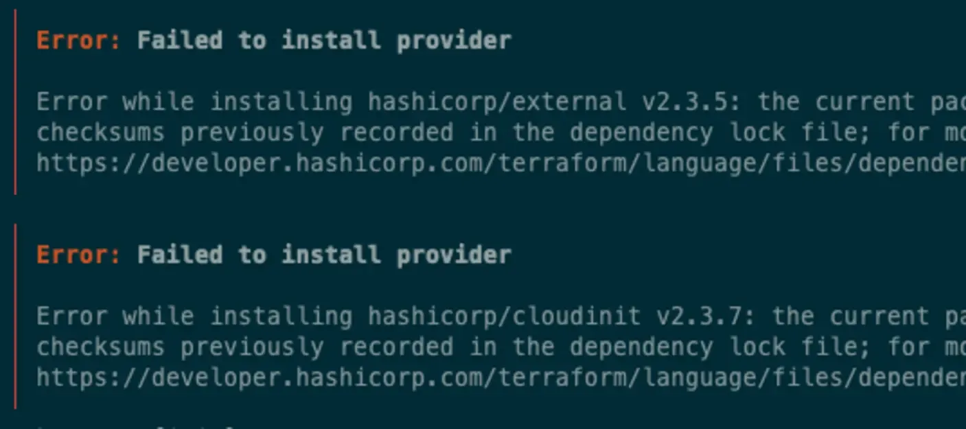 Screenshot presenting error when provider do not support architecture you use
